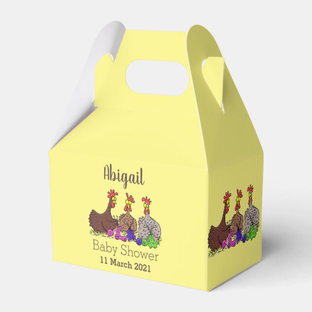 Funny knitting chickens cartoon illustration favour box (Front Side)