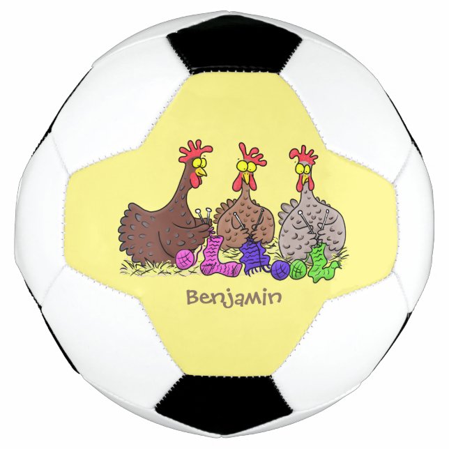 Funny knitting chickens cartoon illustration football (Front)