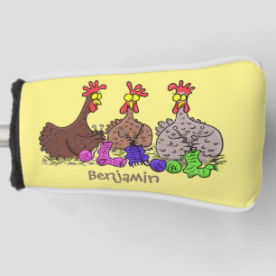 Funny knitting chickens cartoon illustration golf head cover