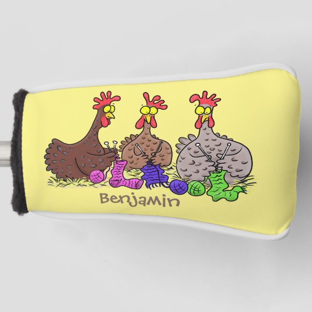 Funny knitting chickens cartoon illustration golf head cover (Front)