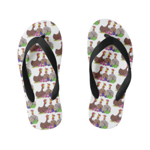 Funny knitting chickens cartoon illustration kid's flip flops