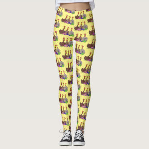 Funny knitting chickens cartoon illustration leggings