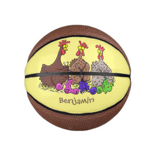 Funny knitting chickens cartoon illustration mini basketball
