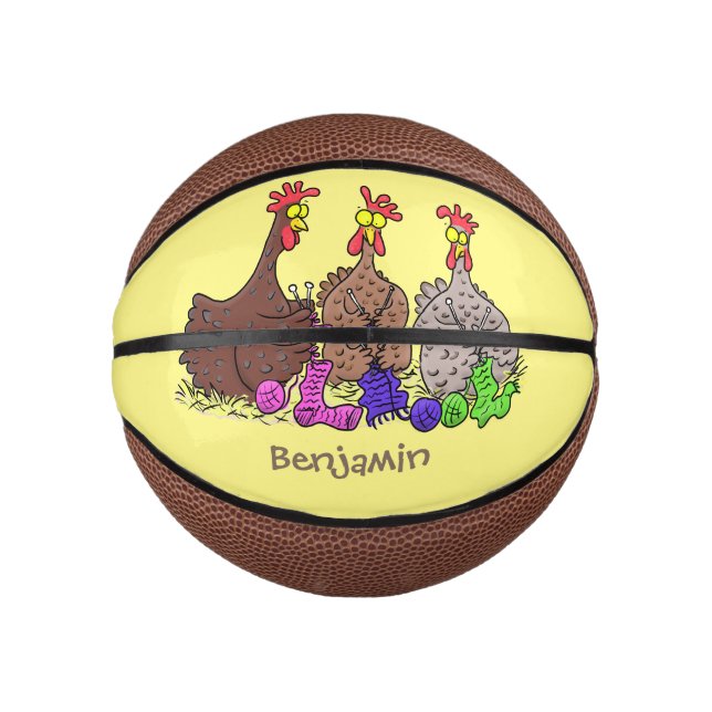 Funny knitting chickens cartoon illustration mini basketball (Front)