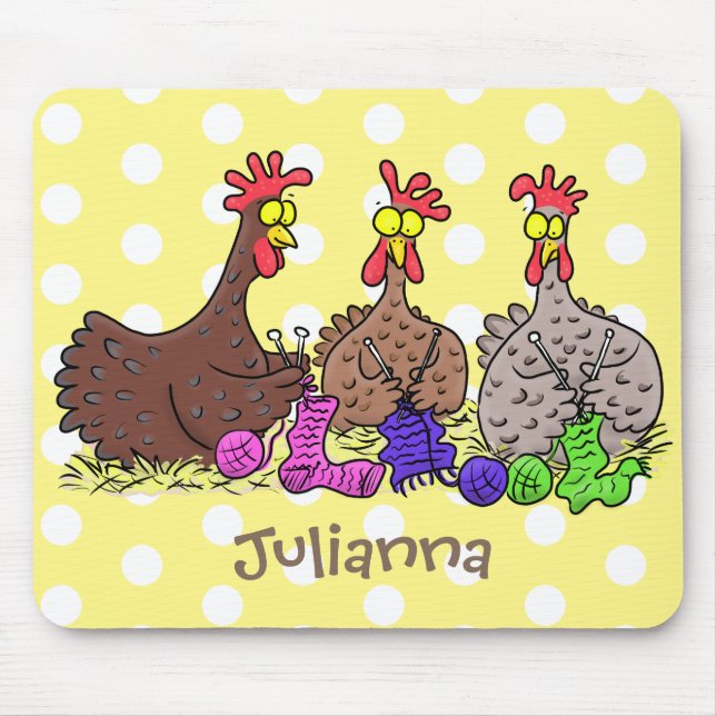 Funny knitting chickens cartoon illustration mouse mat (Front)