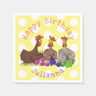 Funny knitting chickens cartoon illustration napkin