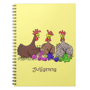 Funny knitting chickens cartoon illustration notebook