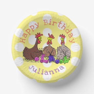 Funny knitting chickens cartoon illustration paper plate