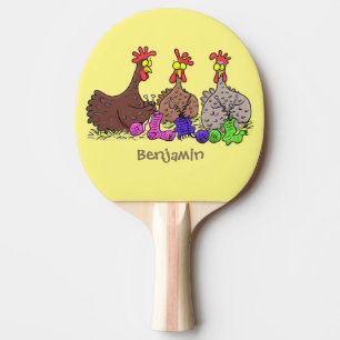 Funny knitting chickens cartoon illustration ping pong paddle