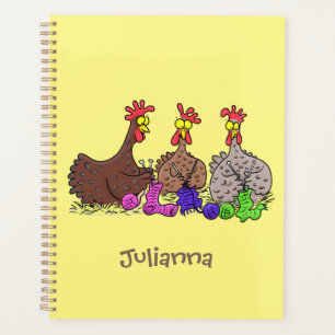 Funny knitting chickens cartoon illustration planner