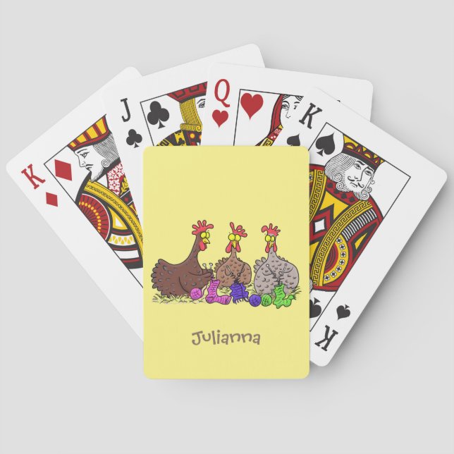 Funny knitting chickens cartoon illustration playing cards (Back)