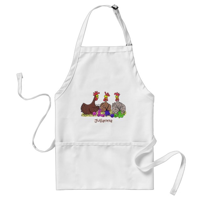 Funny knitting chickens cartoon illustration standard apron (Front)