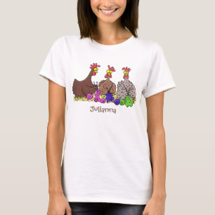 Funny knitting chickens cartoon illustration T-Shirt