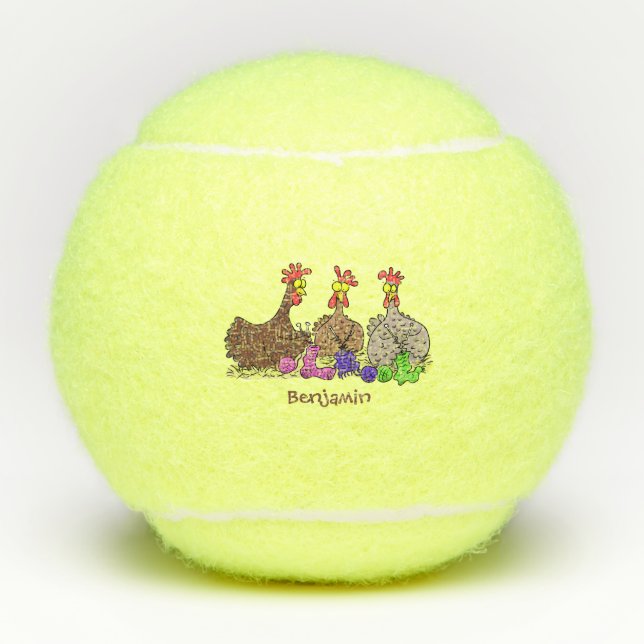 Funny knitting chickens cartoon illustration  tennis balls (Front)
