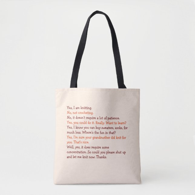 Funny Knitting Conversation Mothers Day Mum Yarn Tote Bag (Front)