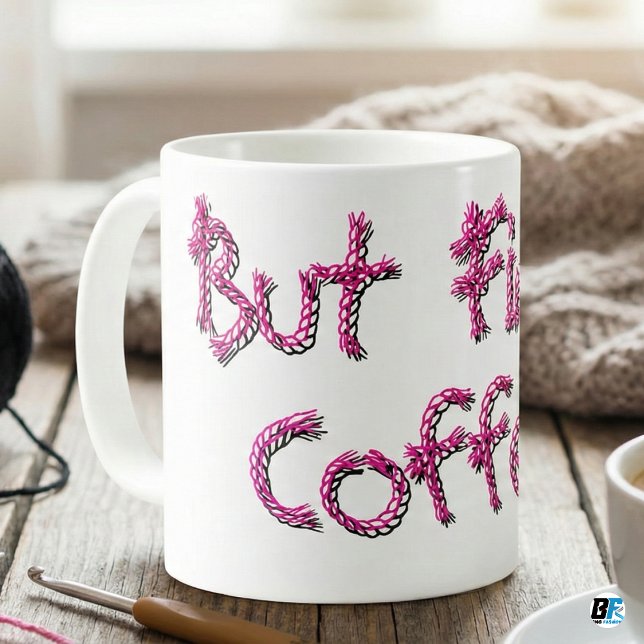 Funny Knitting Crochet "But First Coffee" Pink Yar Coffee Mug (Creator Uploaded)