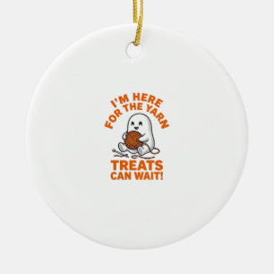 Funny Knitting Ghost Vintage Engraving Design_1 Ceramic Tree Decoration