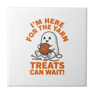 Funny Knitting Ghost Vintage Engraving Design_1 Tile