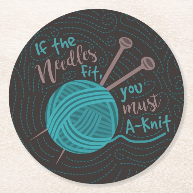 Funny Knitting Humourous Needles Yarn Knitter Round Paper Coaster (Front)