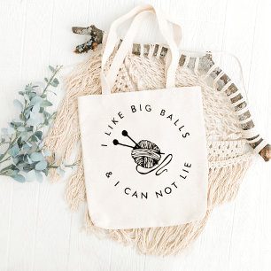 Funny Knitting I like big balls Large Tote Bag
