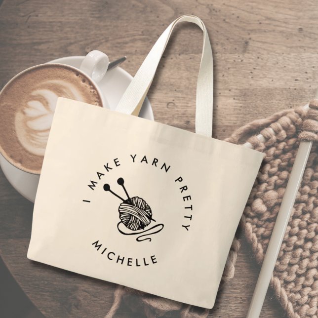 Funny Knitting I make Yarn Pretty Personalised Large Tote Bag (knitting tote bag gift for knitter )