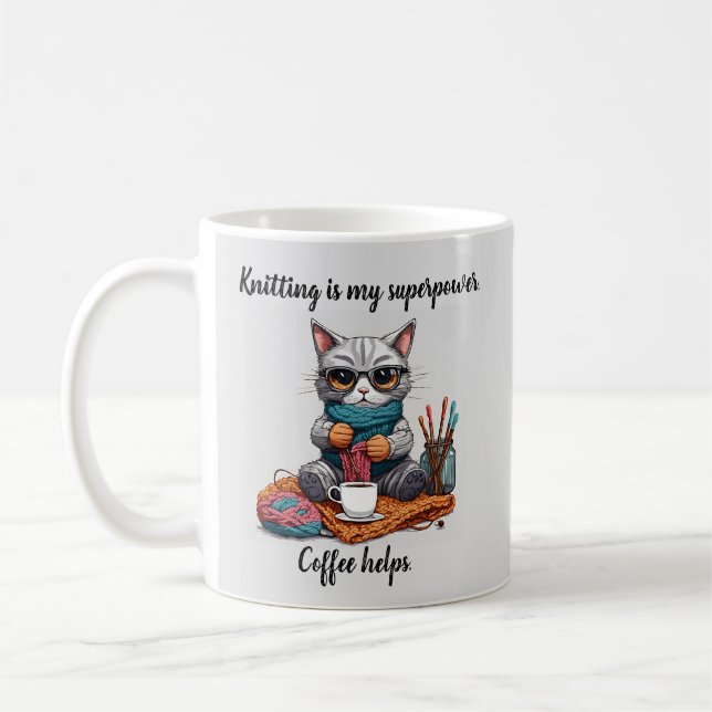 Funny Knitting Mug Superpower Cat (Left)