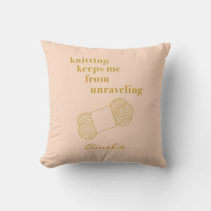 Funny Knitting Quote Blush Gold Personalised Cushion