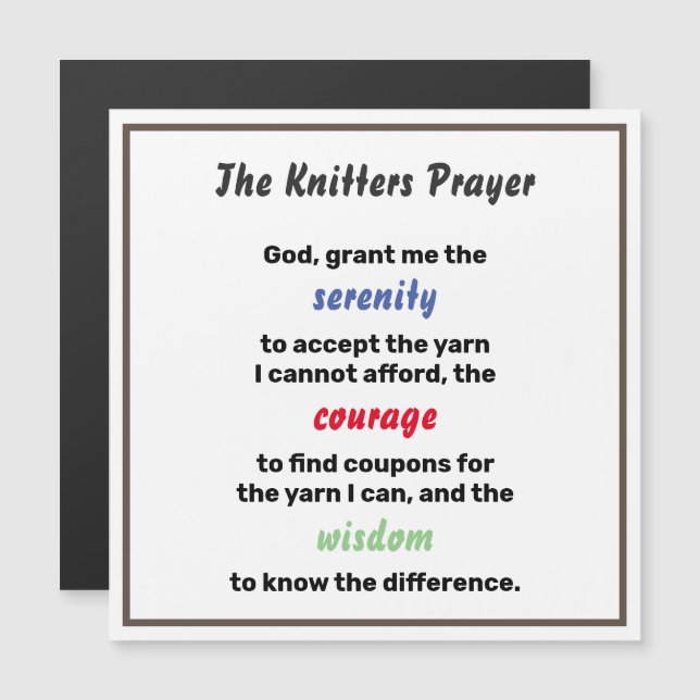 Funny Knitting Serenity Prayer Joke (Front/Back)