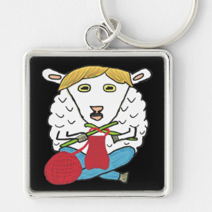 Funny Knitting Sheep Key Ring