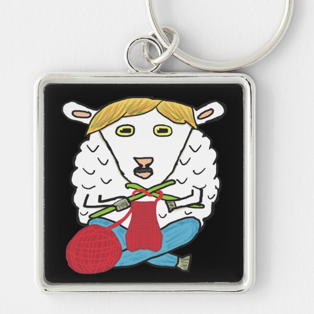 Funny Knitting Sheep Key Ring (Front)