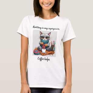 Funny Knitting tshirt Superpower Cat