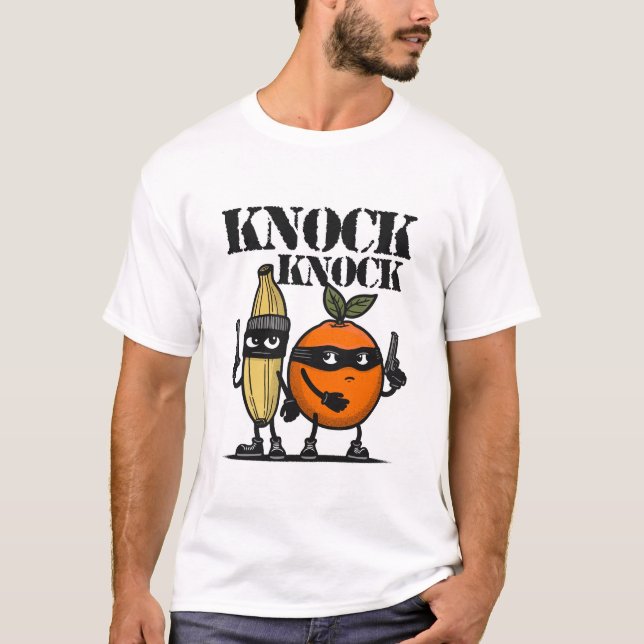 Funny Knock Knock Joke Orange and banana T-Shirt (Front)