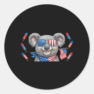 Funny Koala Aamerican Usa Flag Memorial Day 4th Of Classic Round Sticker