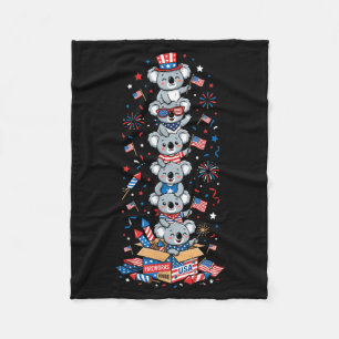 Funny Koala Aamerican Usa Flag Memorial Day 4th Of Fleece Blanket
