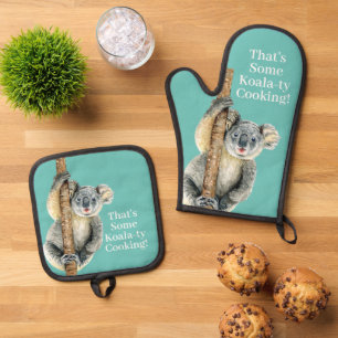 Funny Koala Bear Pun Party Time Cute Animal Oven Mitt & Pot Holder Set