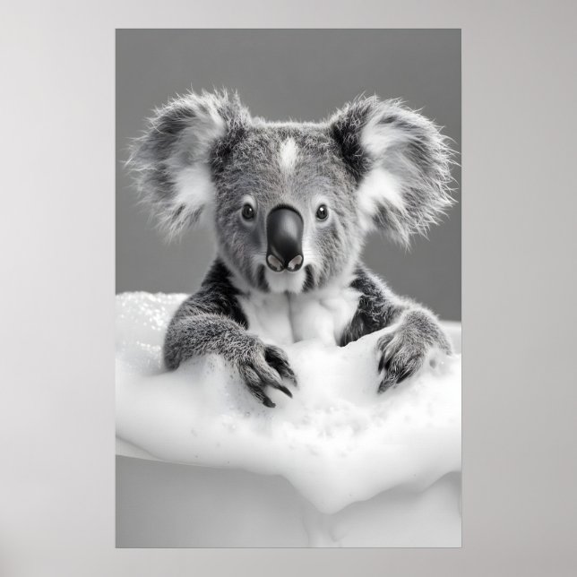 Funny Koala Bubble Bath Print, Vintage Bathroom Poster (Front)