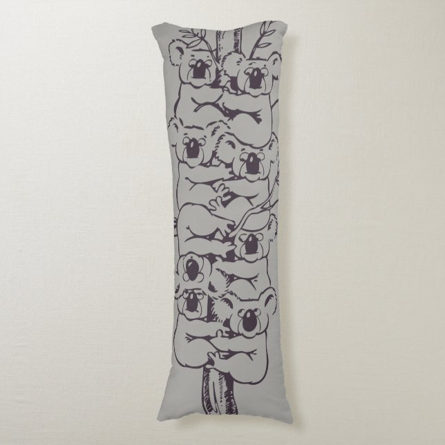 Funny Koalas Climbing Tree Illustration Grey Body Cushion (Front Vertical)