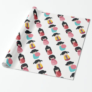 Funny Kokeshi Doll - Cute Japanese Geisha Girl Wrapping Paper