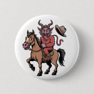 Funny Krampus Christmas Evil Santa Cowboy Western  6 Cm Round Badge