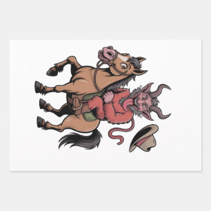 Funny Krampus Christmas Evil Santa Cowboy Western Wrapping Paper Sheet
