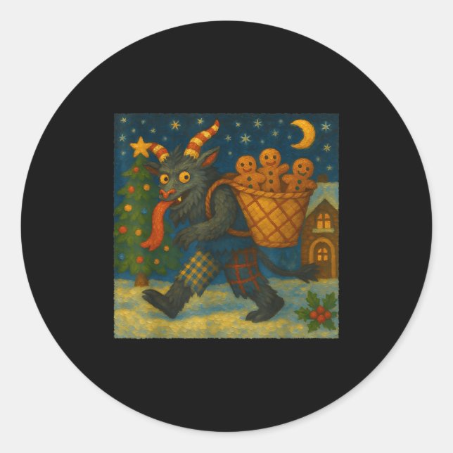 Funny Krampus Gingerbread Night Festive Creepy Hol Classic Round Sticker (Front)