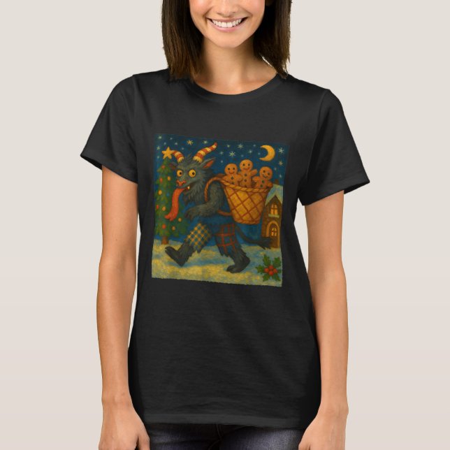 Funny Krampus Gingerbread Night Festive Creepy Hol T-Shirt (Front)