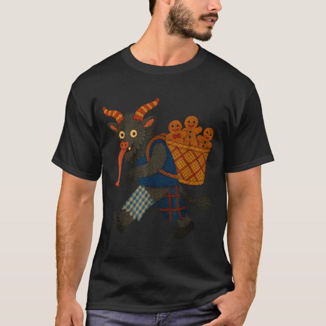 Funny Krampus Gingerbread Yarn Art Creepy Holiday  T-Shirt (Front)