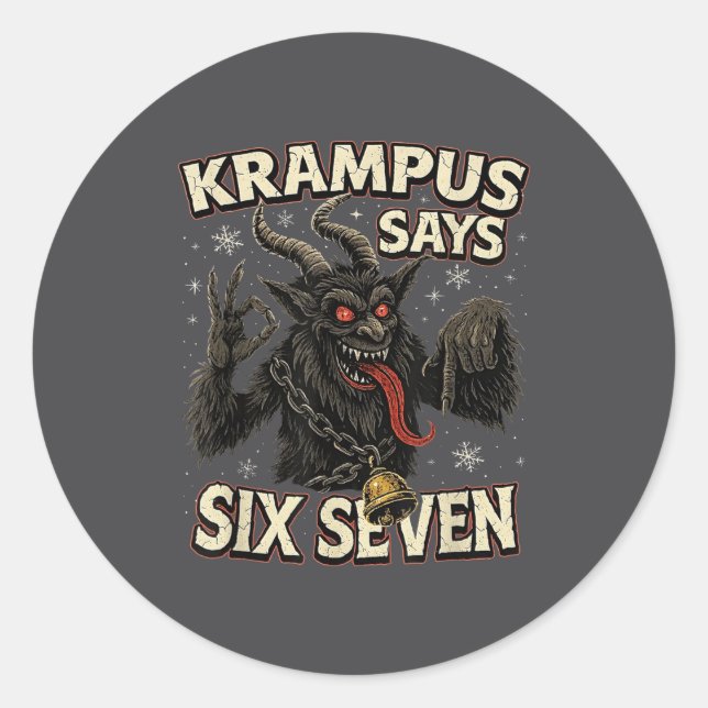 Funny Krampus Says Six Seven 6 7 Meme Christmas Ho Classic Round Sticker (Front)