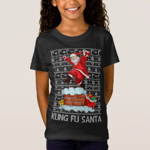 Funny Kung Fu Santa Claus Chimney Ugly Christmas S T-Shirt