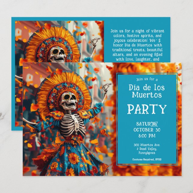 💀 Funny La Calavera in flowery dress Invitation (Front/Back)