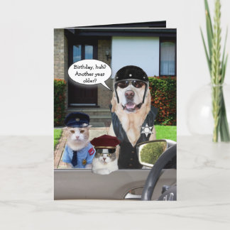 Funny Lab & Cat Officers Birthday Card
