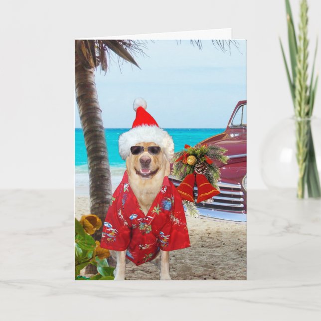 Funny Lab/Dog Hawaiian/Surfer Christmas Holiday Card (Front)
