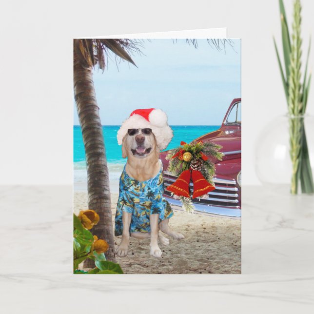 Funny Lab/Dog Hawaiian/Surfer Christmas Holiday Card (Front)
