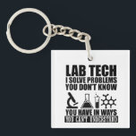 Funny lab tech quotes laboratory technician humour key ring<br><div class="desc">Do you love chemistry or biology? If so, this is the illustration for you, especially if you are a laboratory technician or scientist. There are plenty of lab tech designs out there but how many of them make sense? That's what makes this " Lab Technician I solve problems " design...</div>